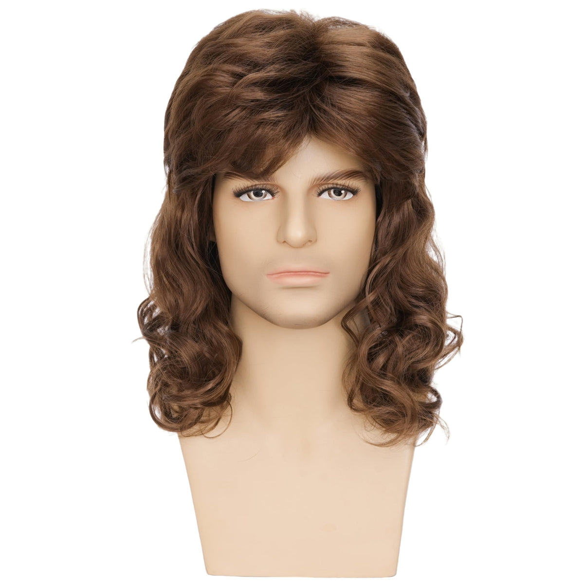 Mens Black Wig Long Curly Natural Hair Wig Layered Wavy for Daily Party Costume Cospaly Halloween