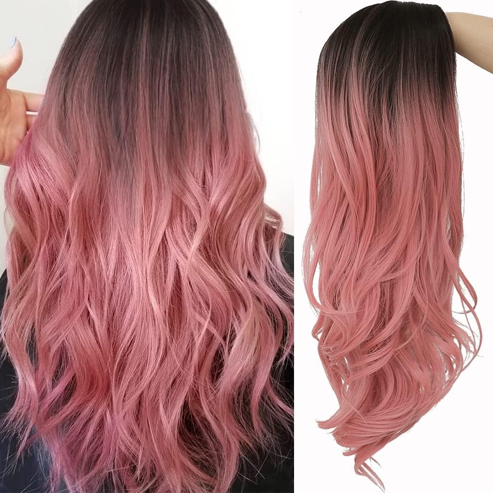 Long Curly Wavy Silver Grey to Purple Wig Side Part Natural Looking Synthetic Cosplay Wig for Women