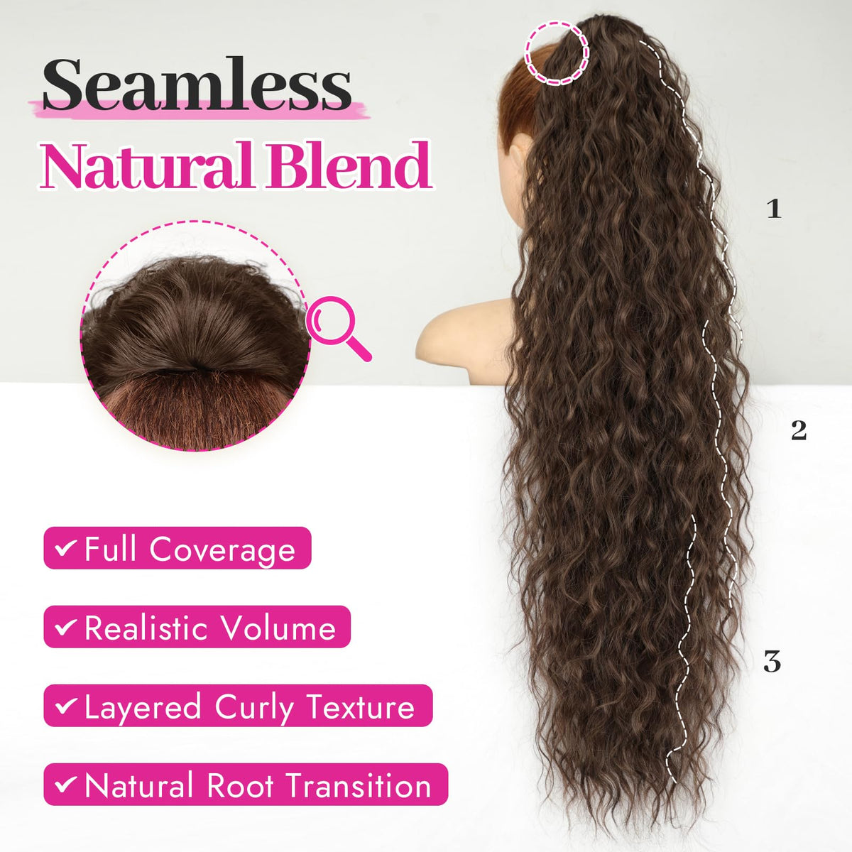 KooKaStyle Long Medium Brown Curly Synthetic Drawstring Ponytail Extension