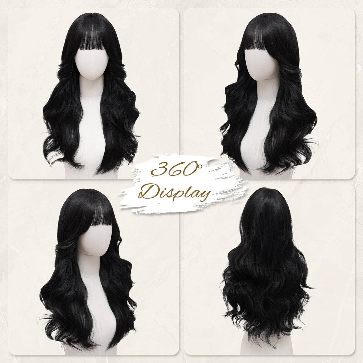 Rooted Honey Wig with Bangs for Women 24 Inch Long Wavy Synthetic Hair