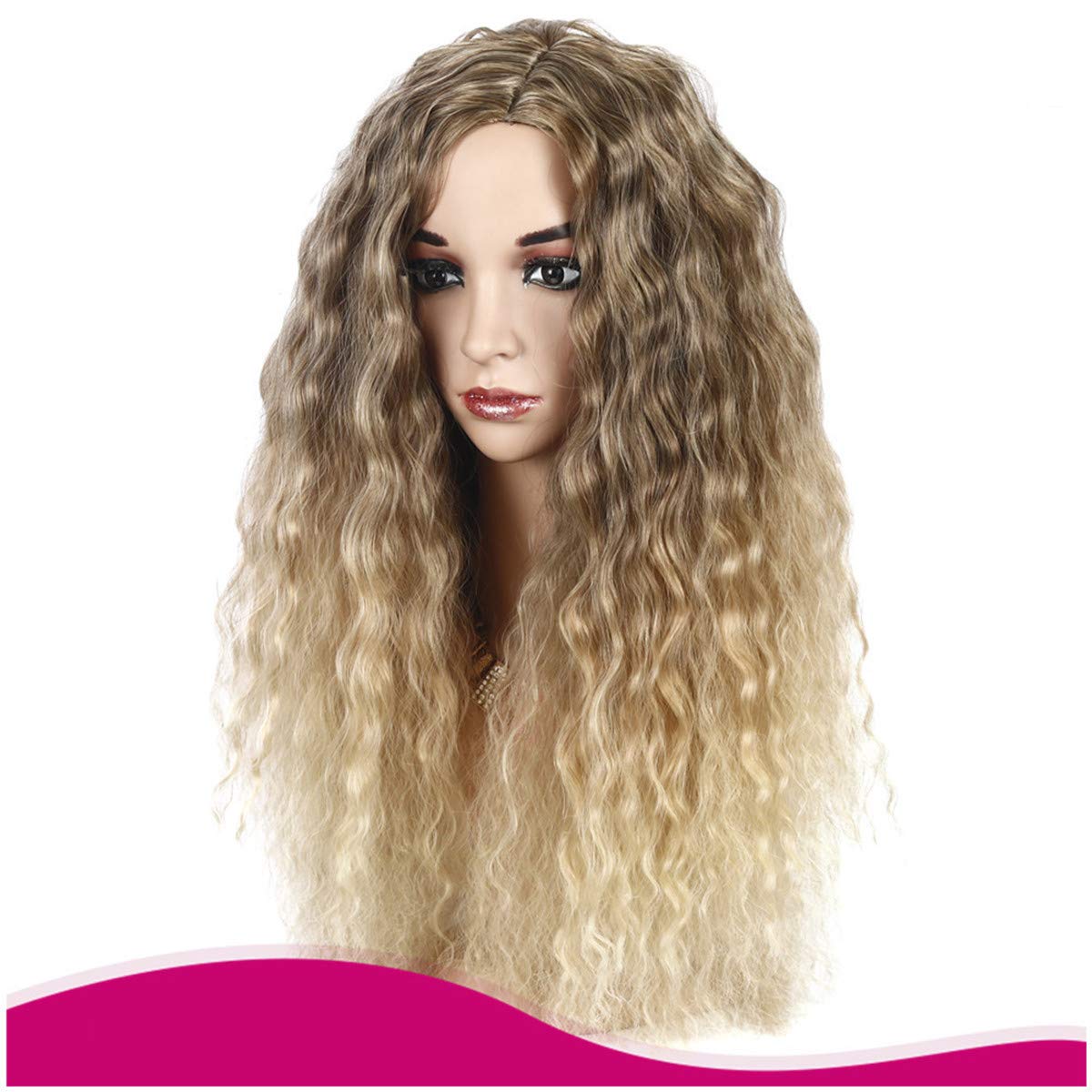 Long Hair Wigs Wavy Curly 24" Glamorous Women Black Red Highlights Synthetic Cosplay Daily Party Clothing Wig with Wig Cap