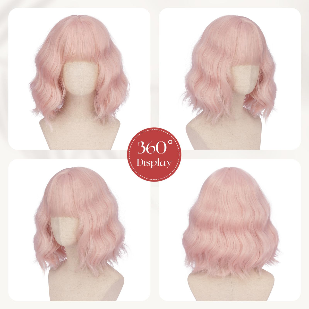 SOFEIYAN Short Wavy Violet Blue Wig - 12 Inch Dark Ginger Bob Wig with Bangs for Women Curly Shoulder Length Bob Wig with Bangs Soft Synthetic Hair Wigs for Girls Daily Party Use