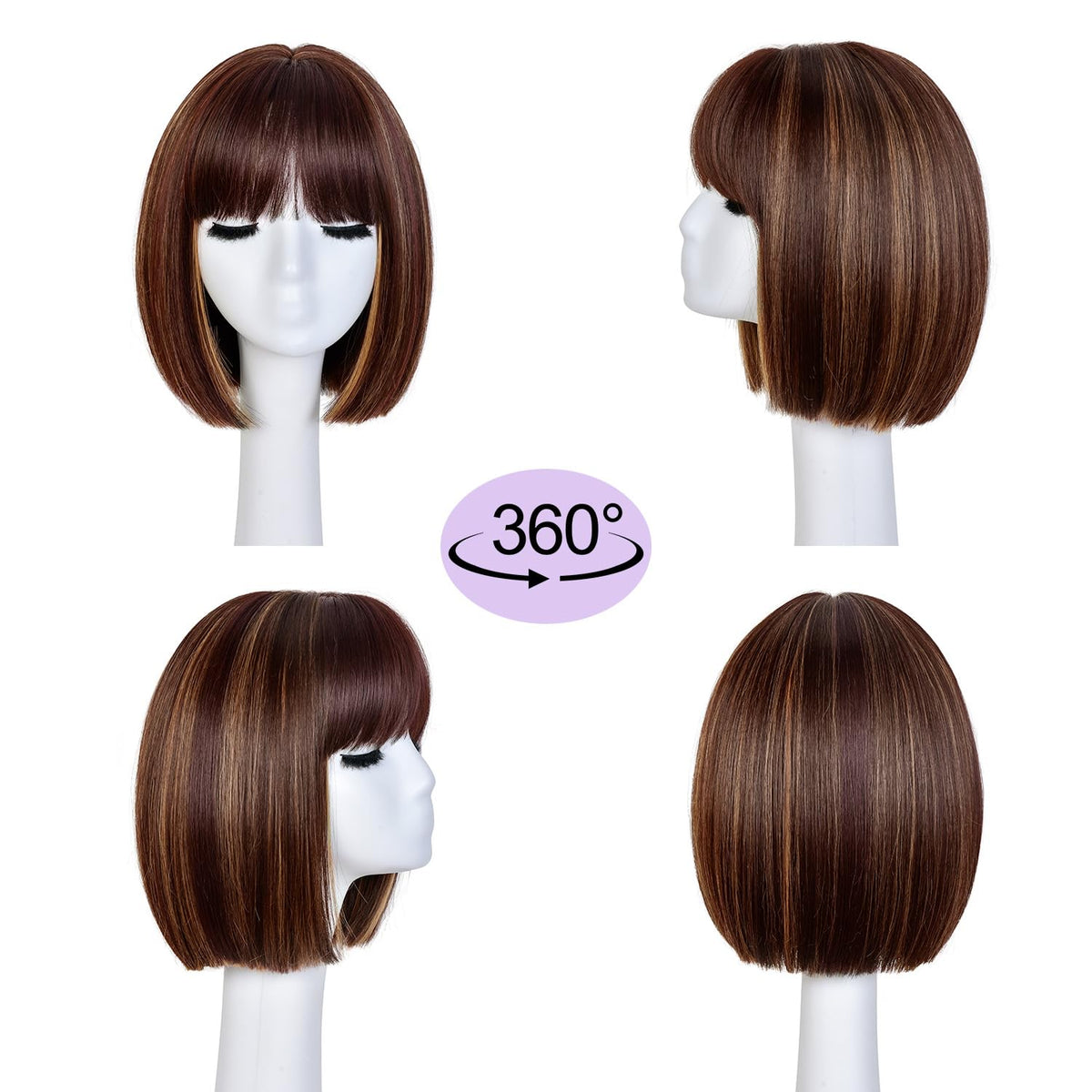 Hightlight Brown Bob Wig With Bangs Short Bob Wigs for Women Girl