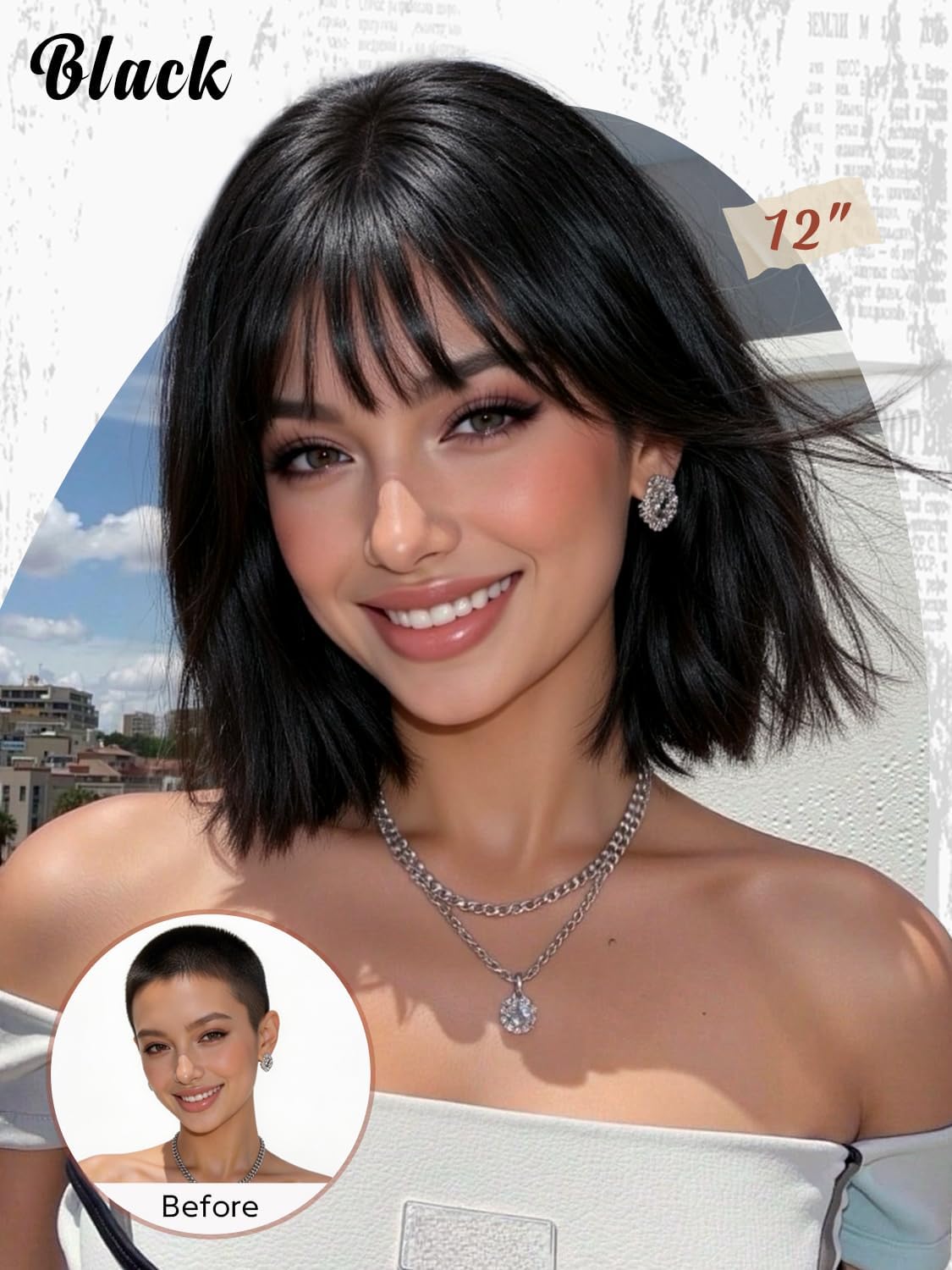 Bob Wig with Bangs for Women Short Straight Bob Wigs for Women 12inch