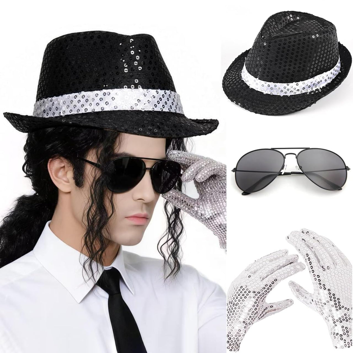 PORSMEER Mens Long Curly Rock N Roll Wig for Men Heavy Metal Rock Disco Hair for Rockstar, Halloween, Party, Retro Music Festival (Black)