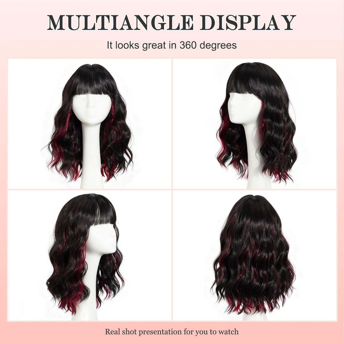 Short Black-grey Wavy Wig with Bangs for Women Halloween Curly Bob Wigs