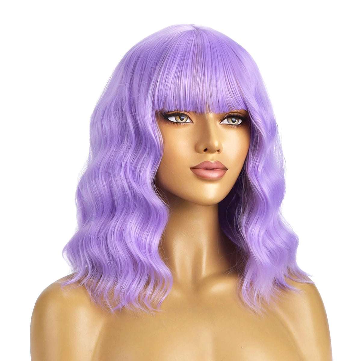 BERON 14 Inches Pink Wig for Women Girls Short Curly Synthetic Wig with Bangs Lovely Pink