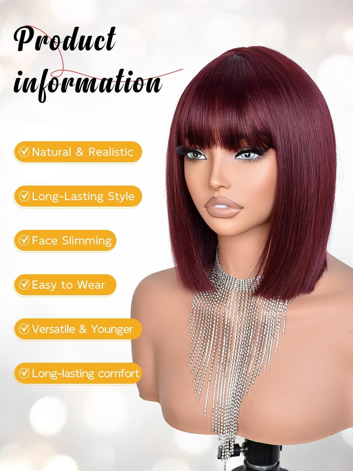 Bob Wig with Bangs for Women Short Straight Bob Wigs for Women 12inch
