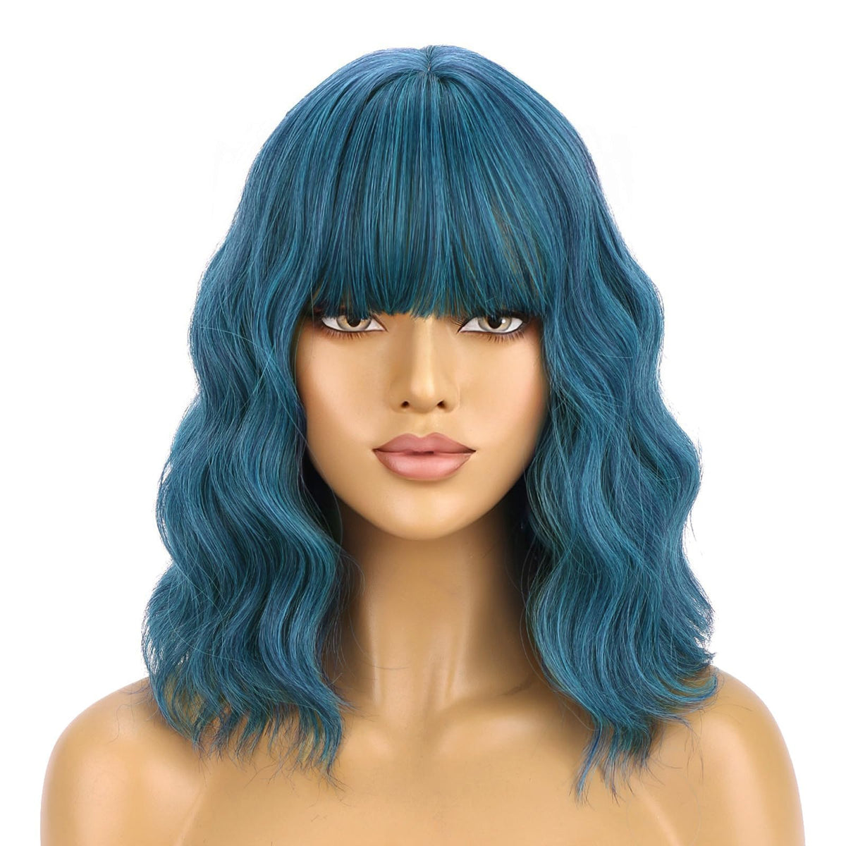 BERON 14 Inches Pink Wig for Women Girls Short Curly Synthetic Wig with Bangs Lovely Pink