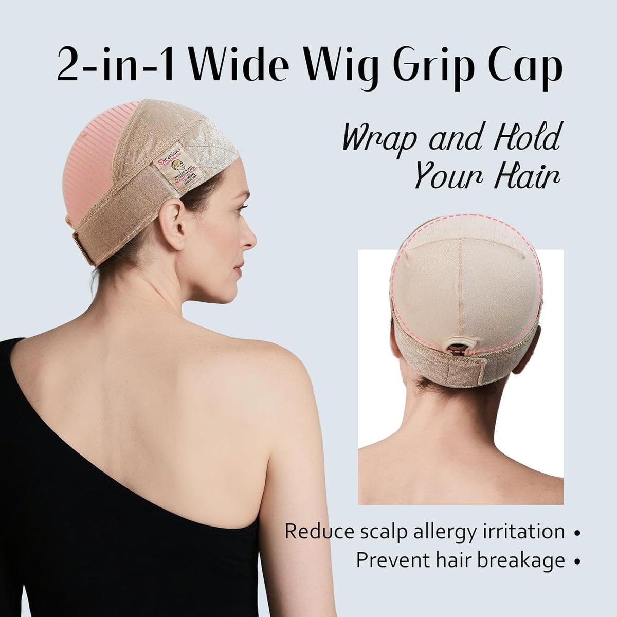 Dreamlover Wig Grip Cap,2-in-1 Wig Cap with Grip Band, Nude, 1 PCS