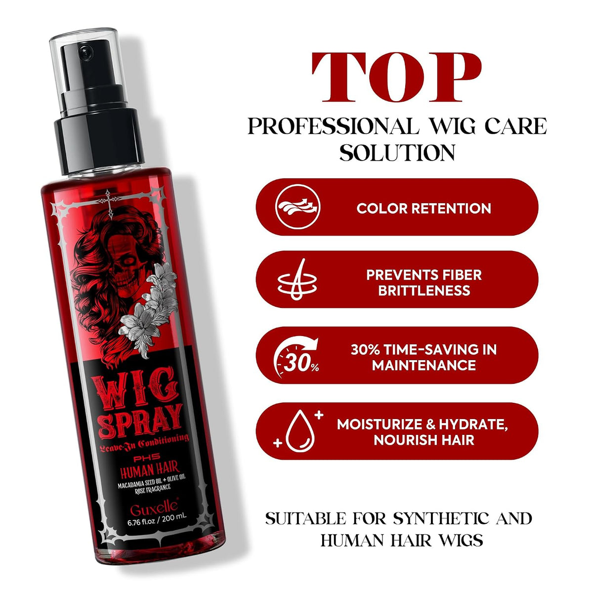 Synthetic Wig Shampoo & Leave-In Conditioning Spray Set, pH6 Balanced Care Kit, Anti-Aging Anti-Static Detangler for Synthetic Fiber Wigs