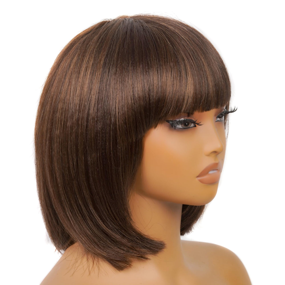 ToyoTress Bob Wig With Bangs - 12 Inch Peek-a-boo Color Short Bob Wig For Black Women Black Mix Brown Daily Costume Wigs, Light Yaki Straight Synthetic Hair Wigs Heat Resistant (12 Inch, SH30-612H)