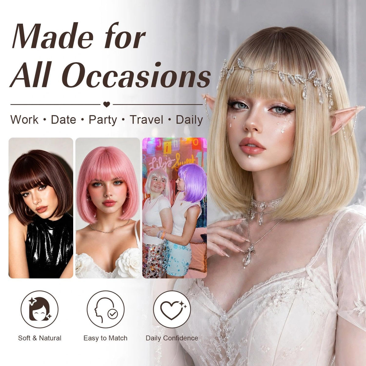 Bob Wig with Bangs for Women Short Straight Bob Wigs for Women 12inch