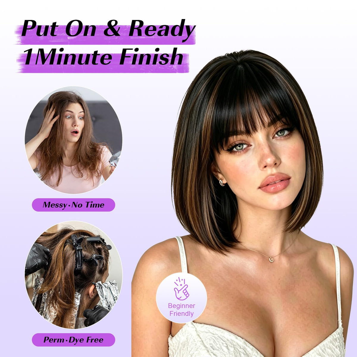 Hightlight Brown Bob Wig With Bangs Short Bob Wigs for Women Girl