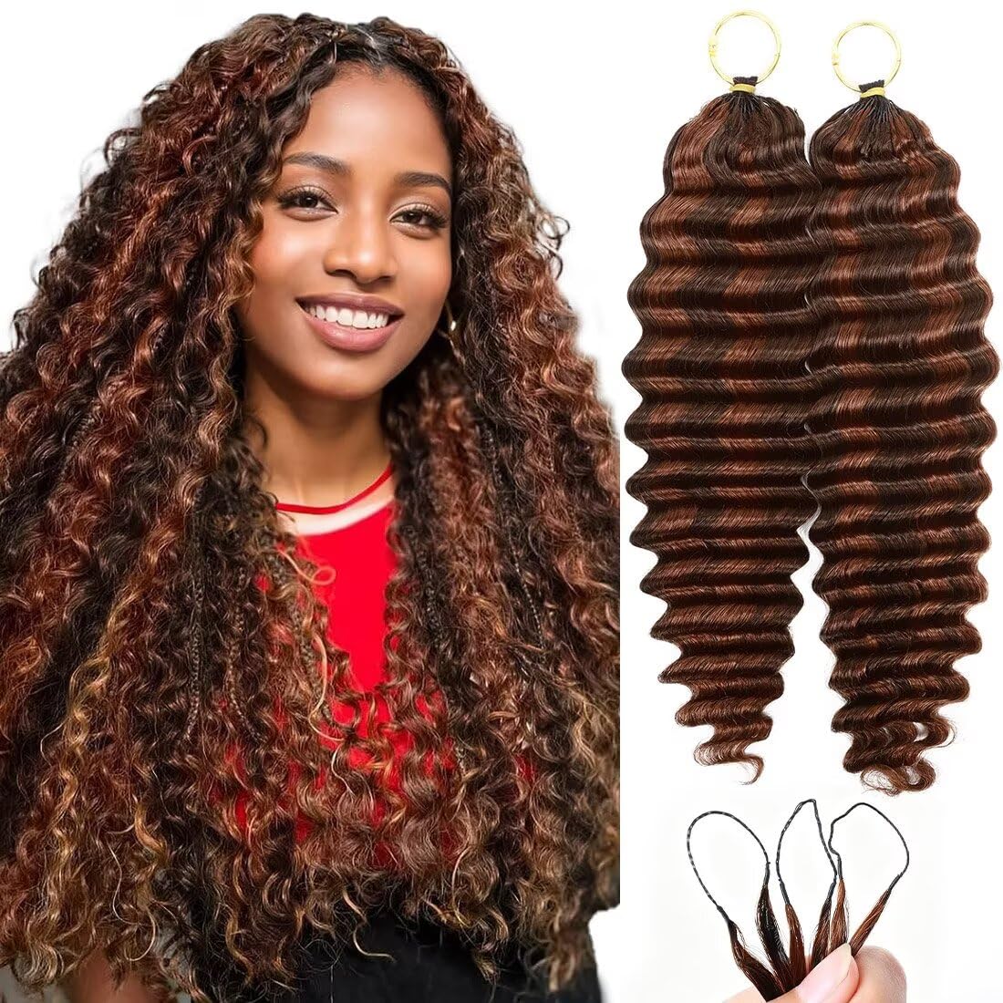 16 Inch Deep Wave Knotless Feather Crochet Human Hair #27 110g
