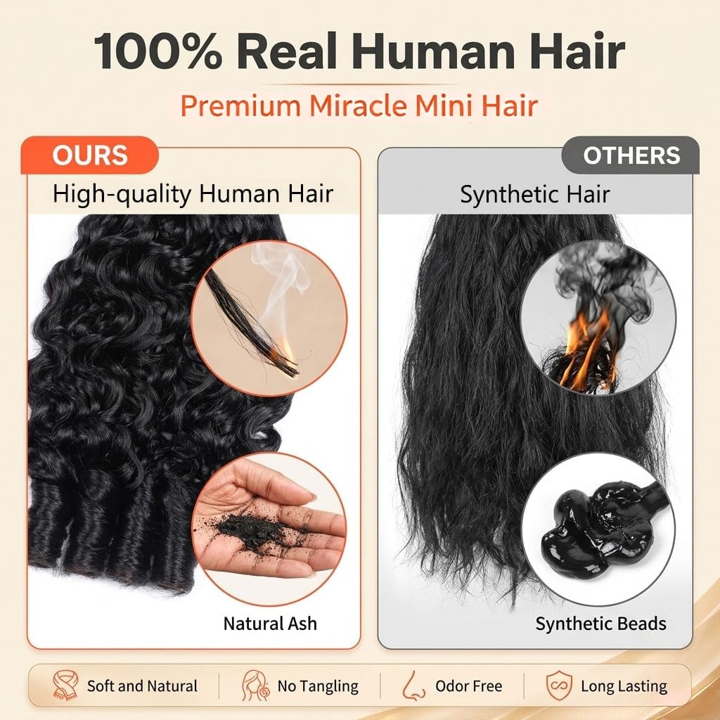 Crochet Human Hair for Black Women, Miracle Deep Wave Mini Knots Feather Crochet Human Hair Extensions 18 Inch 150g 120 Strands, Pre-Separated Invisible Knotless Remy Bundles Natural Black