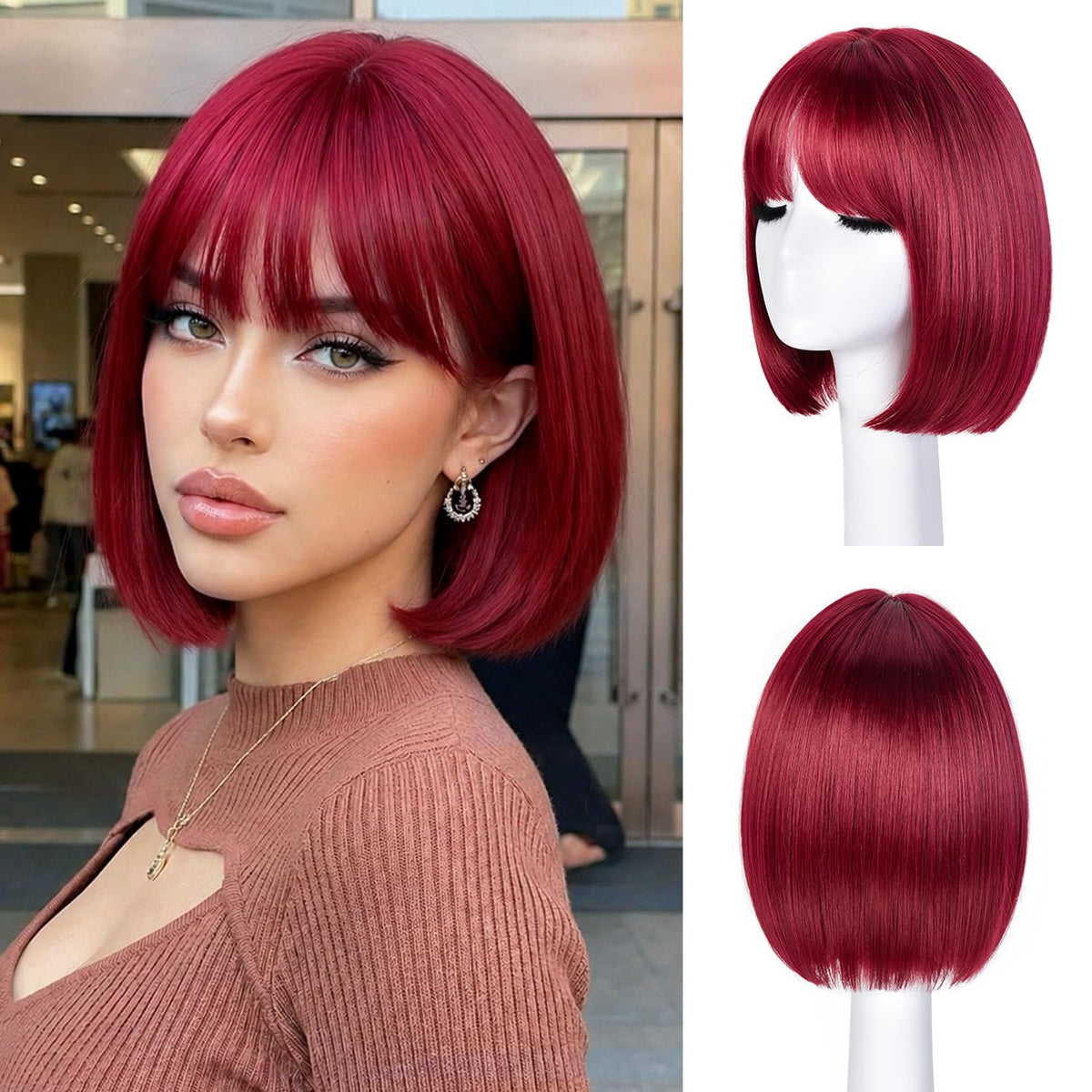 Hightlight Brown Bob Wig With Bangs Short Bob Wigs for Women Girl