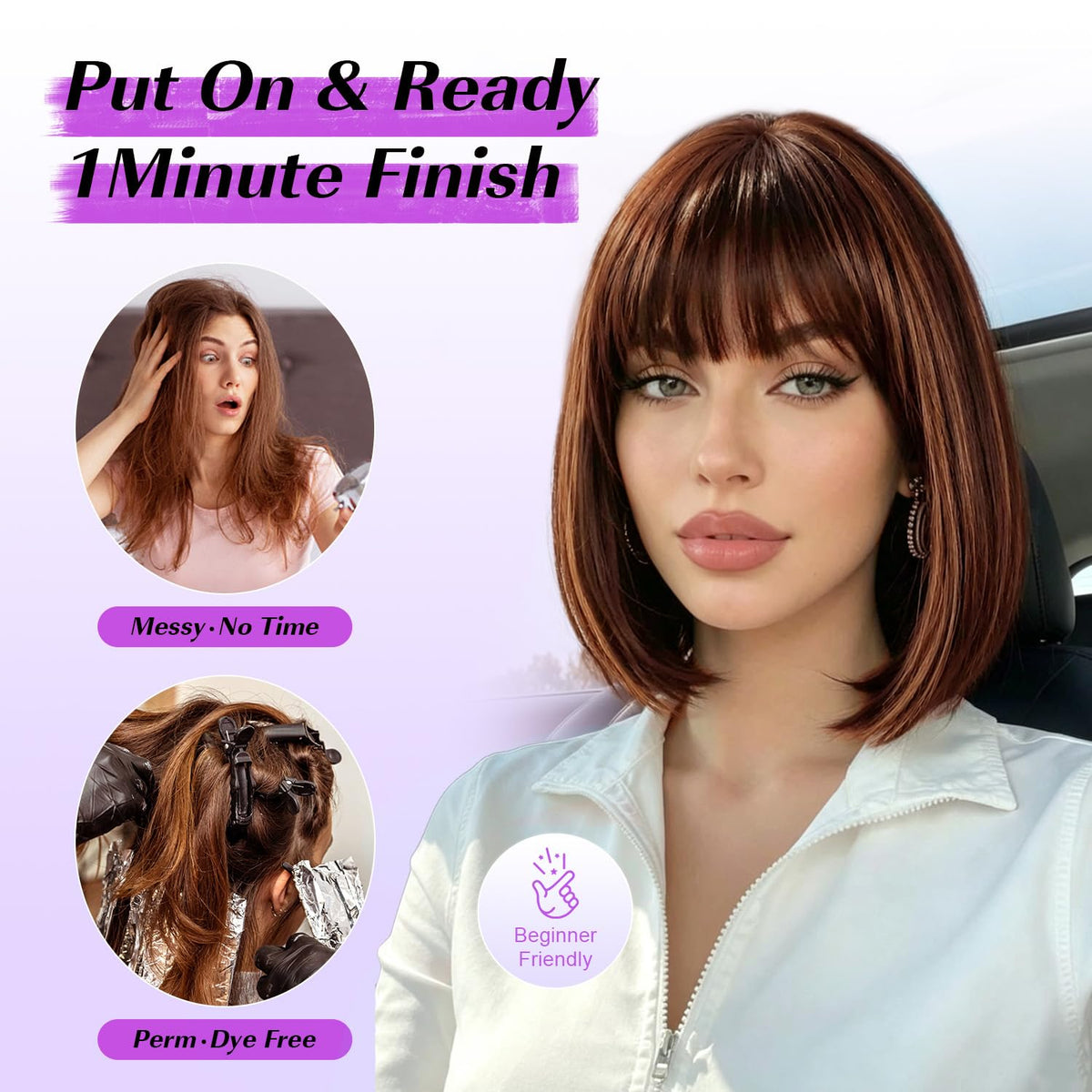 Hightlight Brown Bob Wig With Bangs Short Bob Wigs for Women Girl