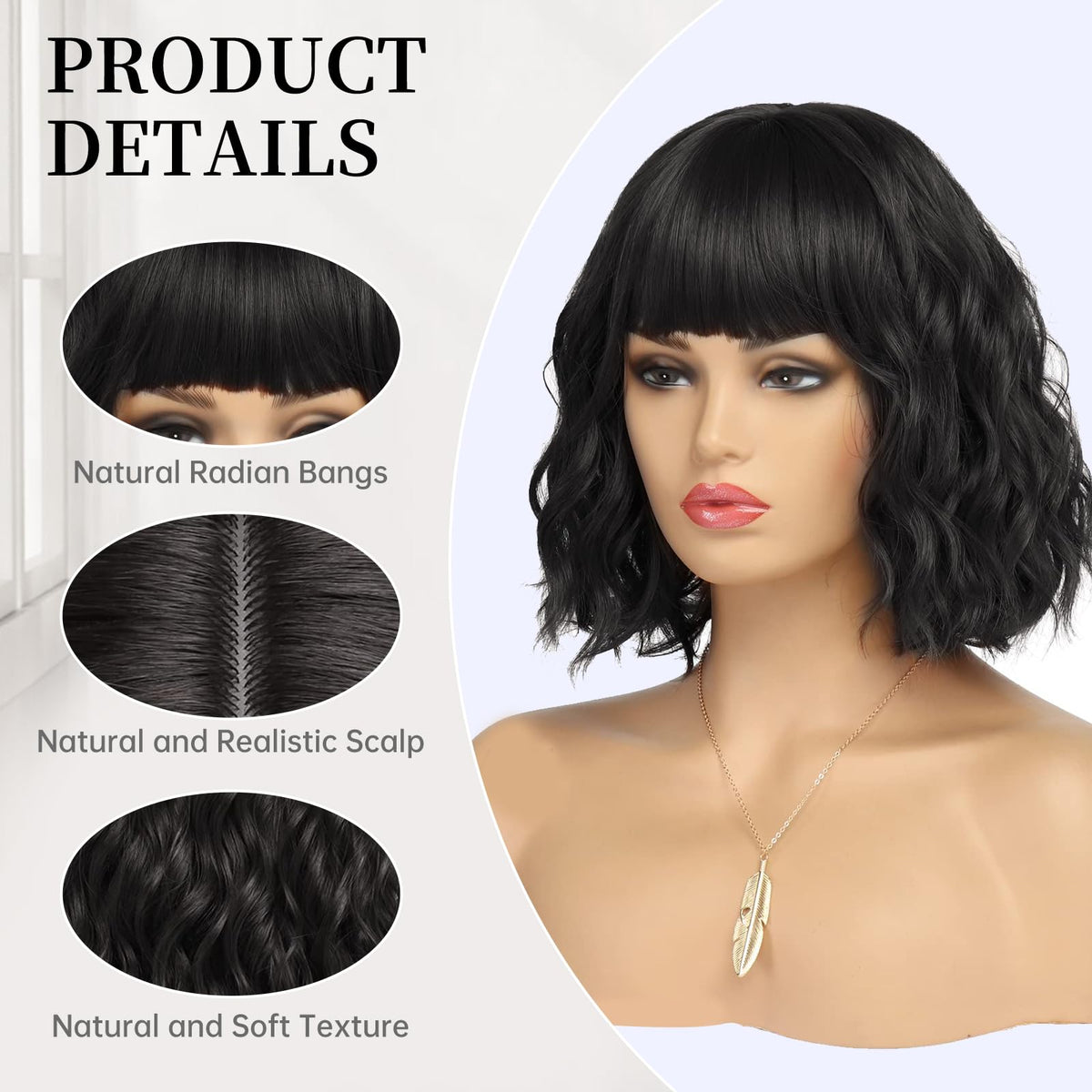 White Silver Wigs for Women Ombre Grey Wavy Bob Short Wigs with Bangs Medium Length Synthetic Hair Water Wave Dark Roots Wig Gray Colorful Wigs（14 Inches）