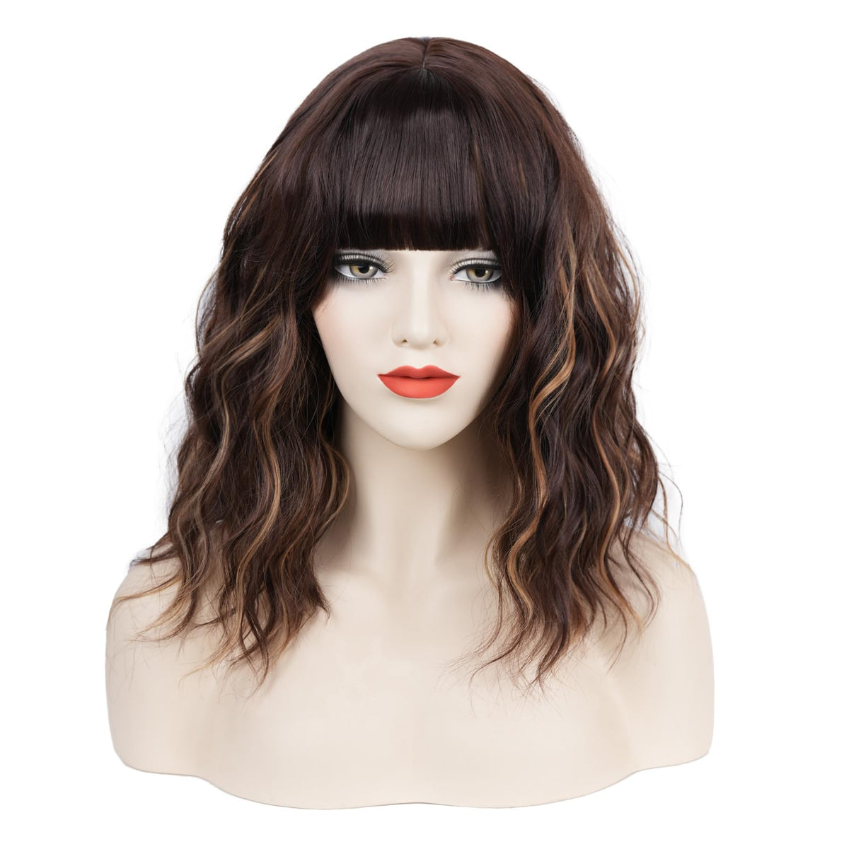 Short Black-grey Wavy Wig with Bangs for Women Halloween Curly Bob Wigs