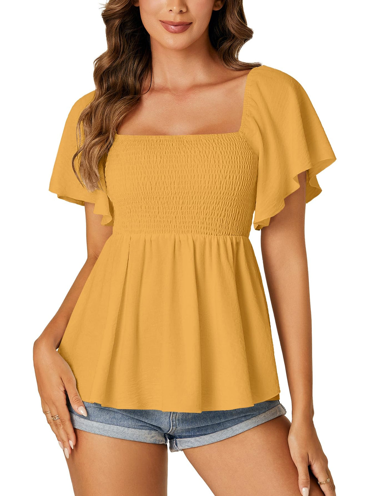 LYANER Women's Square Neck Cute Peplum Top