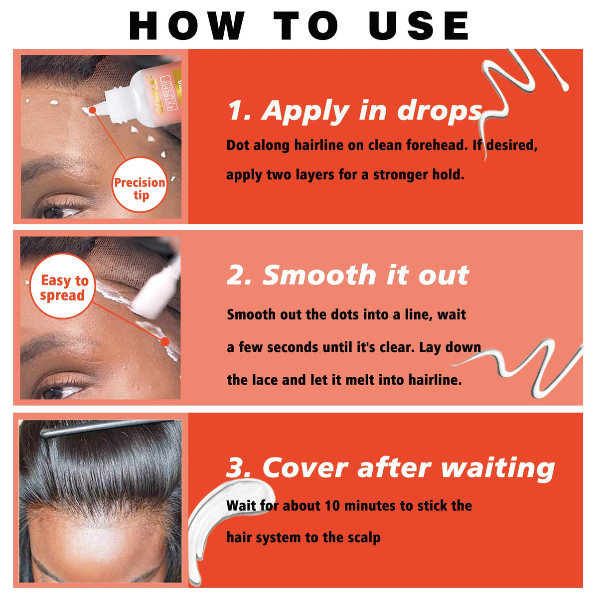 Wig Glue 1.28OZ, Waterproof Lace Front Adhsive for Wigs with Tools and Hair Wax Stick (Lace Adhesive/Wig Glue Remover/Wax Stick/Edge Control Wax/Elastic Band/Hair Dual Drush/Wigs Caps)