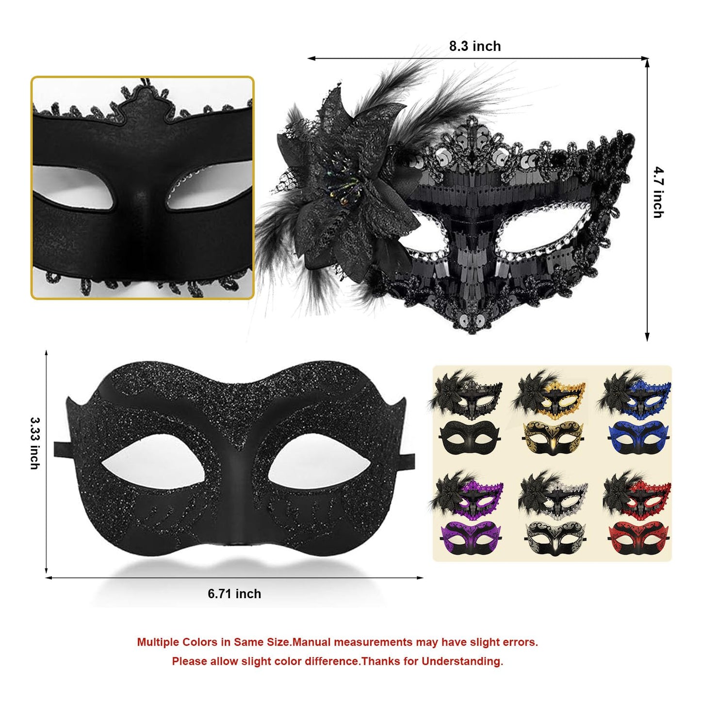 Couple Masquerade Masks for Women Men Venetian Masks for Halloween Carnival Costume Party Prom Ball