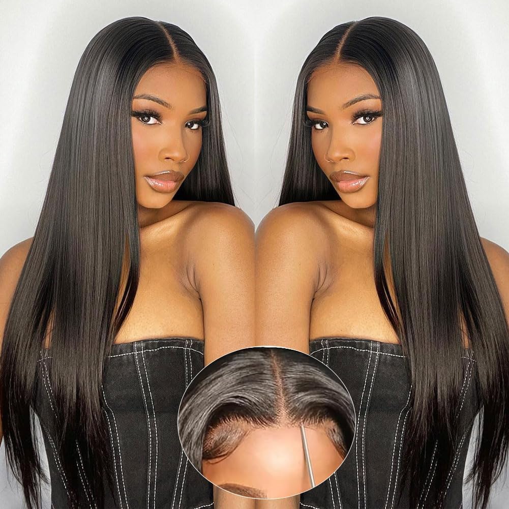 Wear and Go Glueless Wigs Human Hair Pre Cut 6X4 Straight Lace Front Wigs