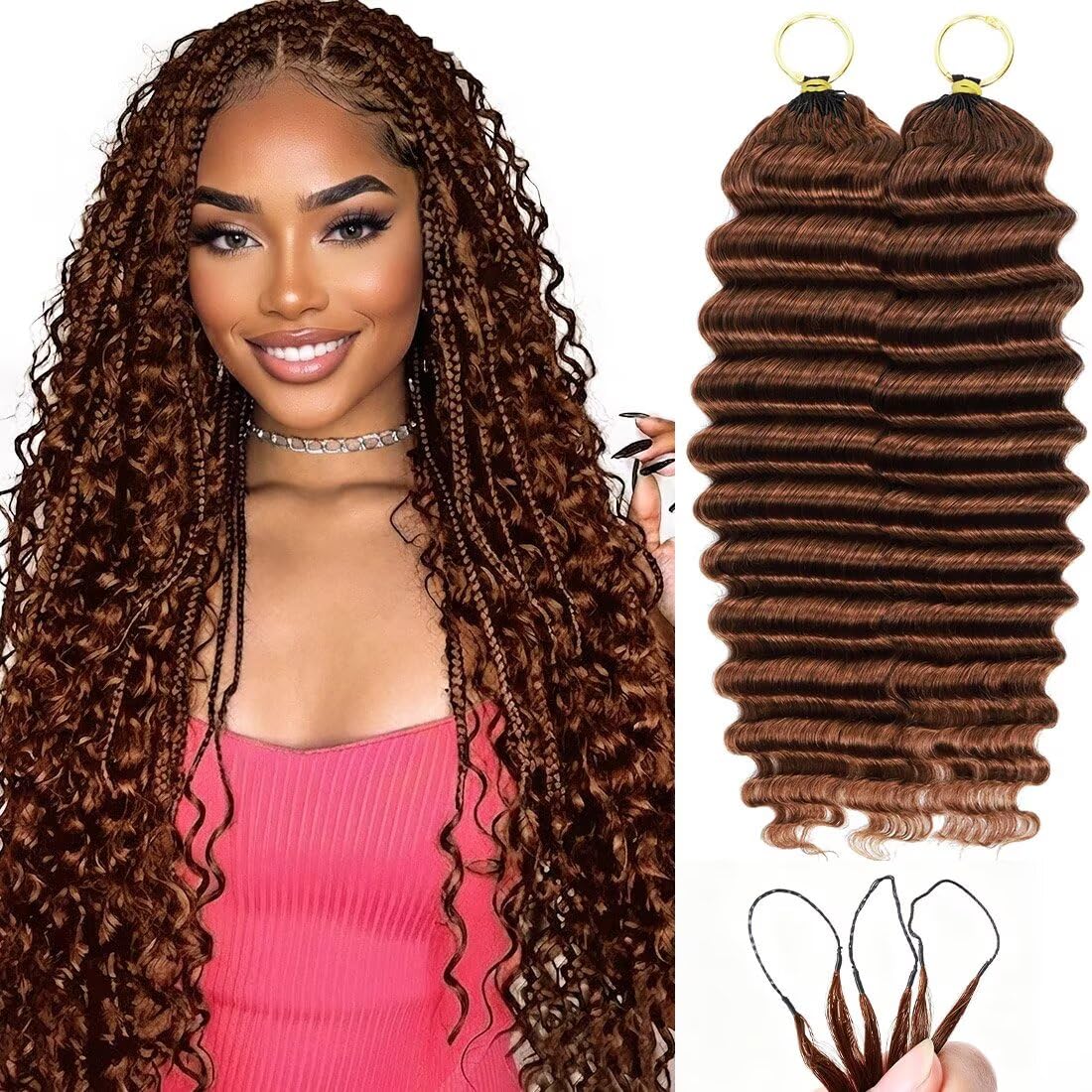 16 Inch Deep Wave Knotless Feather Crochet Human Hair #27 110g