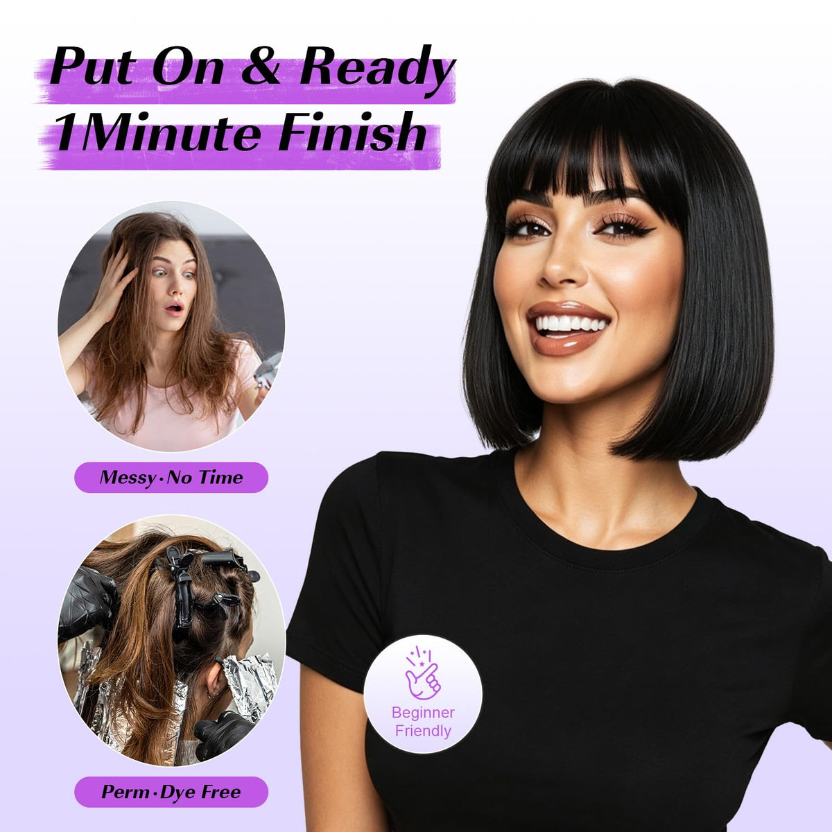 Hightlight Brown Bob Wig With Bangs Short Bob Wigs for Women Girl