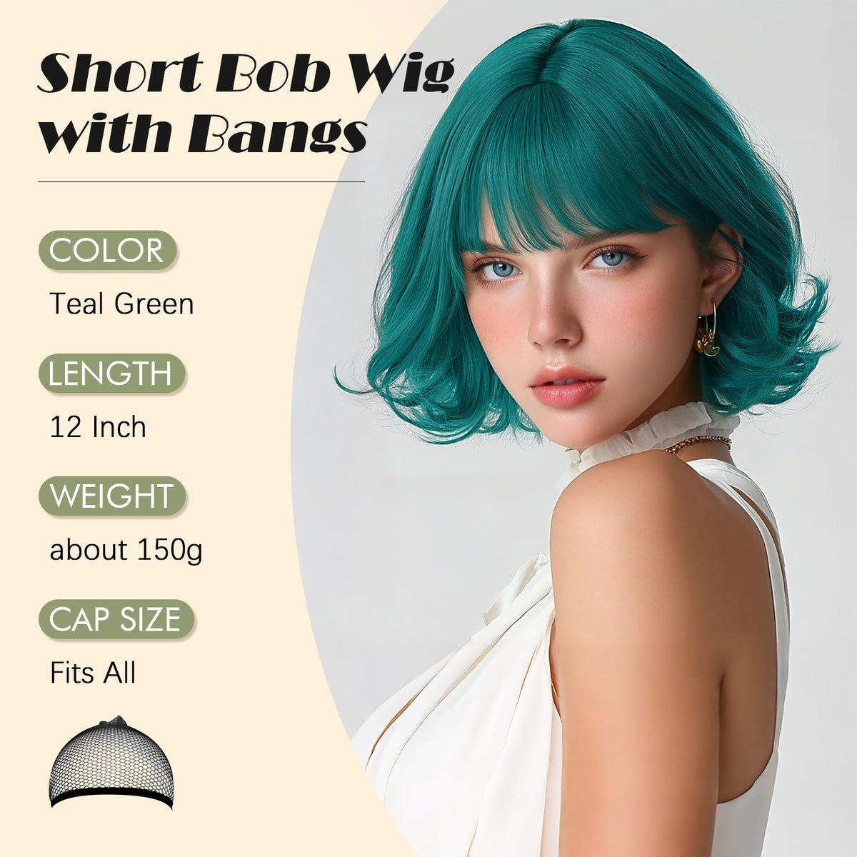 SOFEIYAN Short Wavy Violet Blue Wig - 12 Inch Dark Ginger Bob Wig with Bangs for Women Curly Shoulder Length Bob Wig with Bangs Soft Synthetic Hair Wigs for Girls Daily Party Use