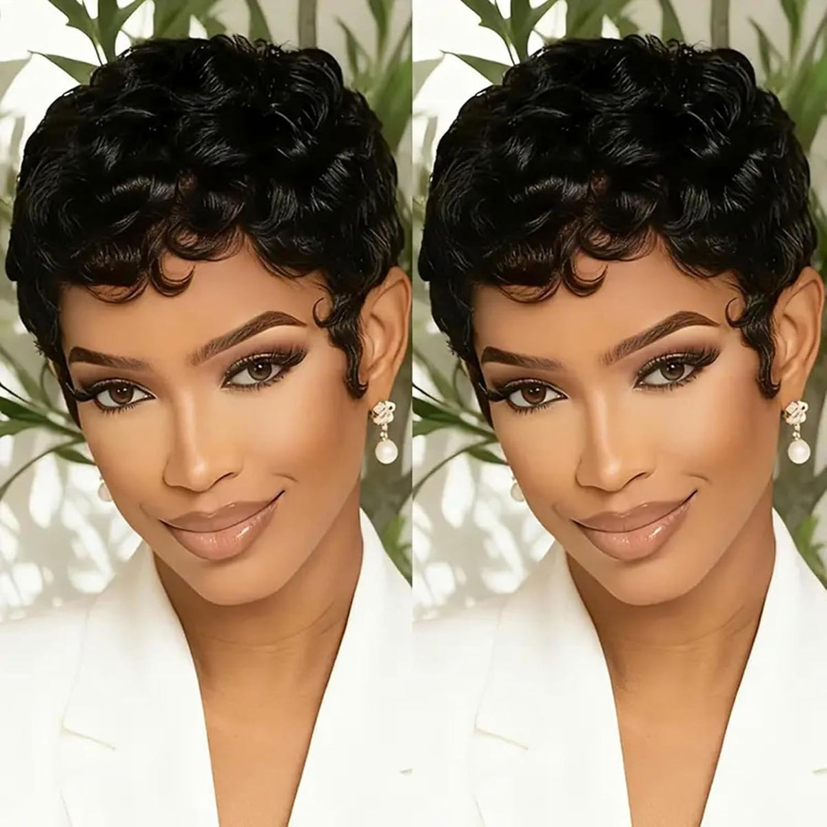 VRZ Pixie Cut Wigs for Black Women Brazilian Curly Pixie Cut Wig Human Hair Glueless Short Layered Wigs With Bangs Natural Black Color No Glue Human Hair Wig for Daily Use