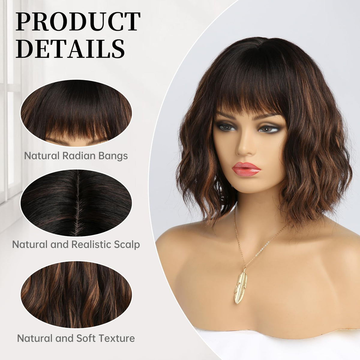 White Silver Wigs for Women Ombre Grey Wavy Bob Short Wigs with Bangs Medium Length Synthetic Hair Water Wave Dark Roots Wig Gray Colorful Wigs（14 Inches）
