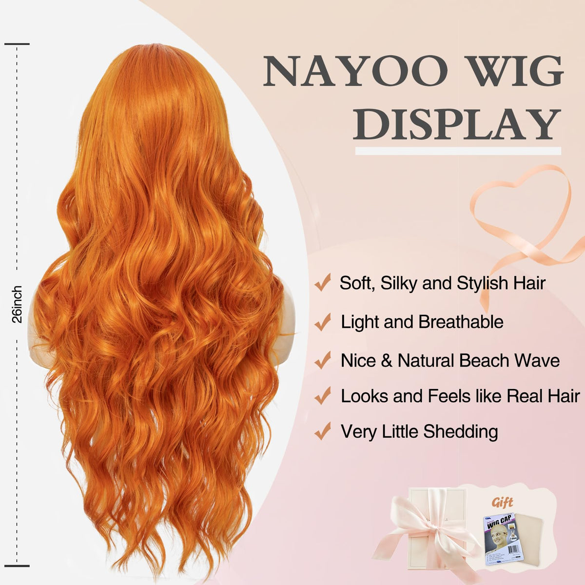 NAYOO 26 Inch Long Wavy Black Wig for Women, Middle Part Natural Looking Synthetic Wig, Heat Resistant Fiber Soft & Lightweight, Realistic Scalp Long Curly Wig for Daily Wear Party Cosplay