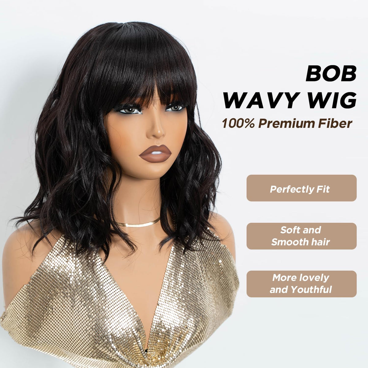 NOBLE Blue Wig with Bangs 12 Inches Short Bob Curly Wig Blue Wigs for Women Colorful Wavy Bob Wigs with Air Bangs Heat Resistant Synthetic Silver Blue Halloween Wigs for Cosplay Party