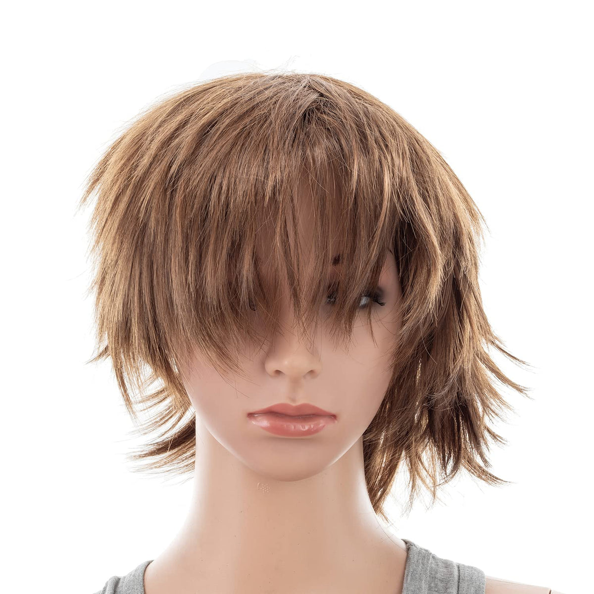 SWACC Unisex Fashion Spiky Layered Short Anime Cosplay Wig for Men and Women (1B-Off Black)