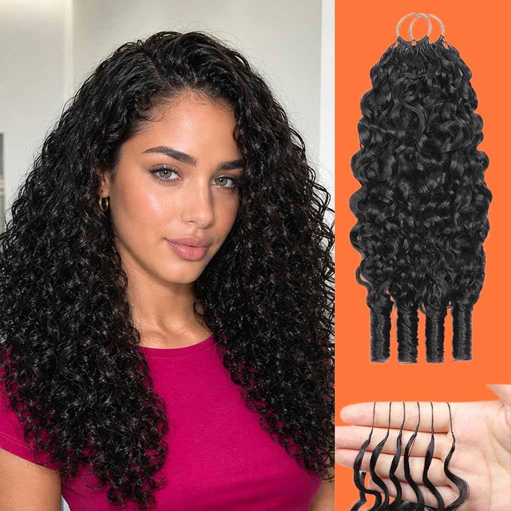 Crochet Human Hair for Black Women, Miracle Deep Wave Mini Knots Feather Crochet Human Hair Extensions 18 Inch 150g 120 Strands, Pre-Separated Invisible Knotless Remy Bundles Natural Black