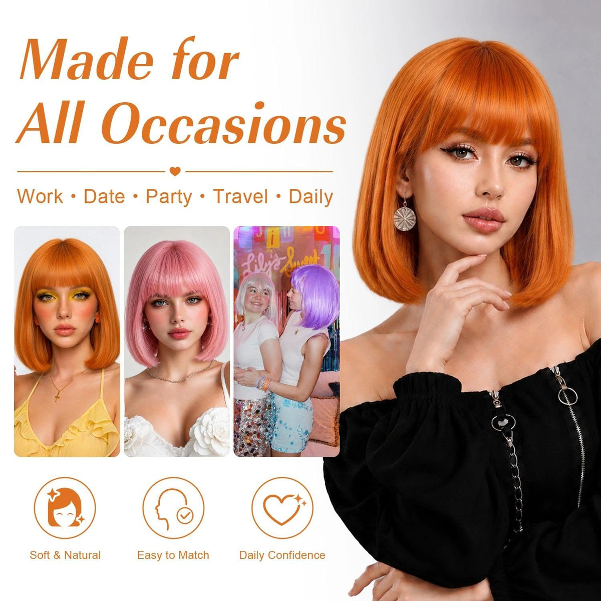 Bob Wig with Bangs for Women Short Straight Bob Wigs for Women 12inch
