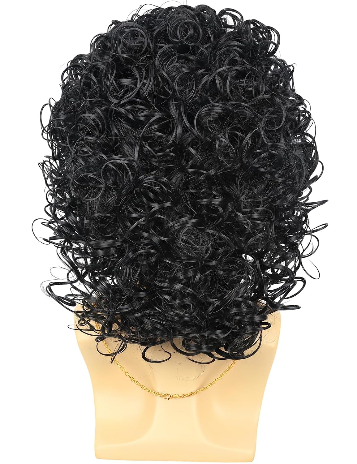 70s Disco Black Jerry Curl Wig with Glasses Mustache Necklace for Men