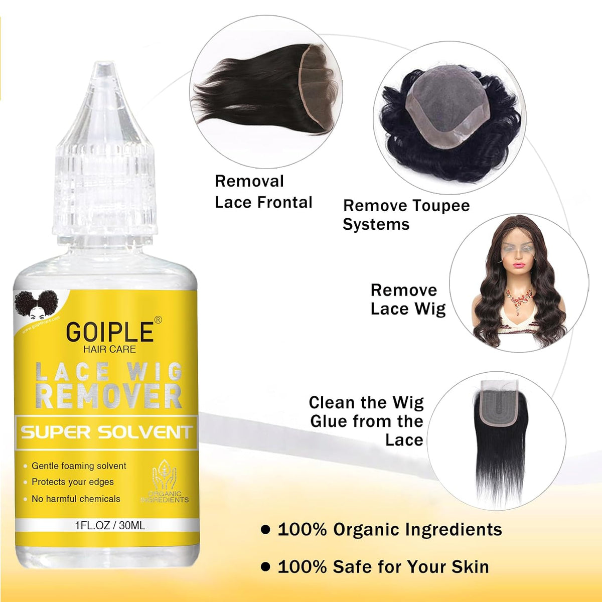 Wig Glue 1.28OZ, Waterproof Lace Front Adhsive for Wigs with Tools and Hair Wax Stick (Lace Adhesive/Wig Glue Remover/Wax Stick/Edge Control Wax/Elastic Band/Hair Dual Drush/Wigs Caps)