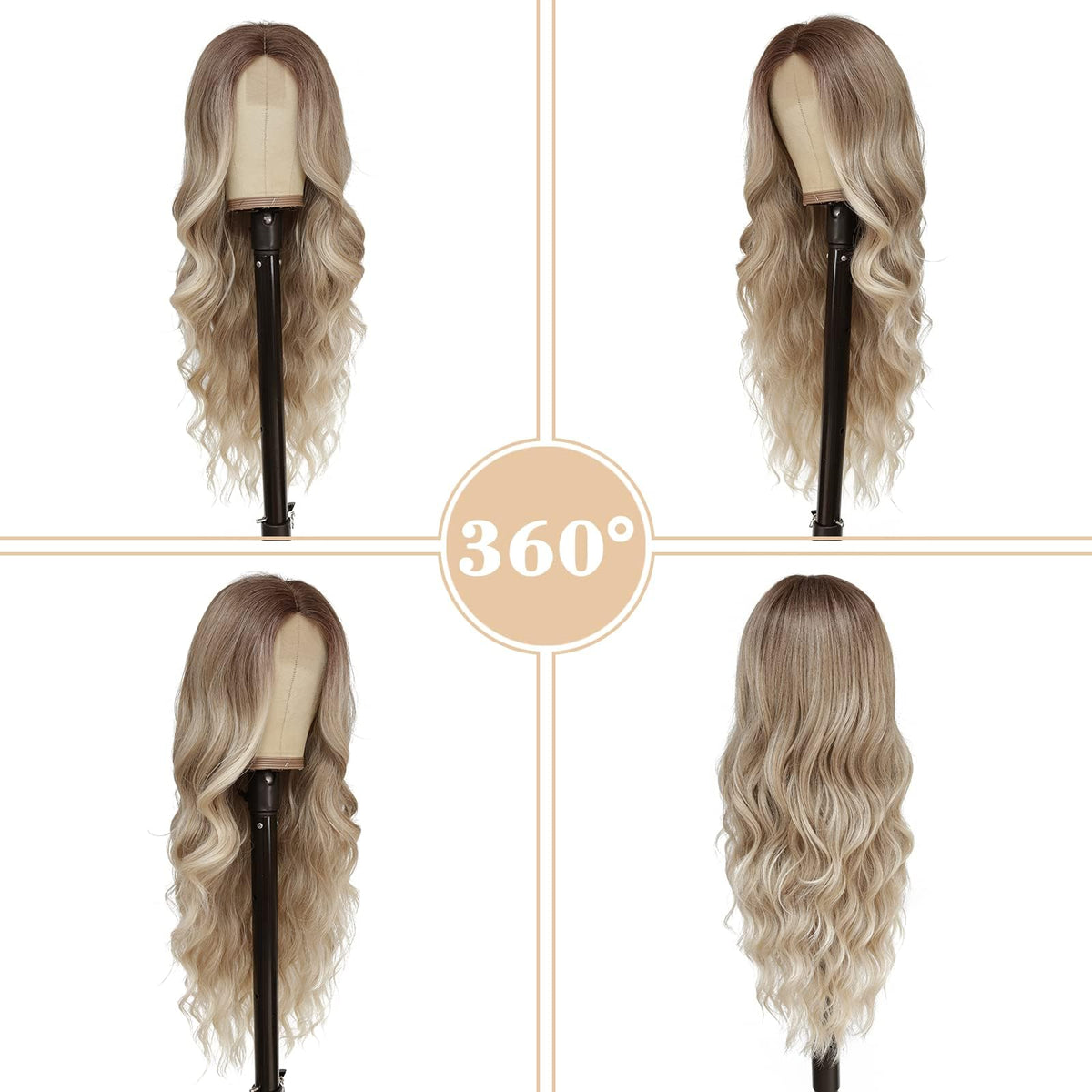 NAYOO Ice Blue Wig for Women, 26 Inch Middle Part Wavy Synthetic Wig