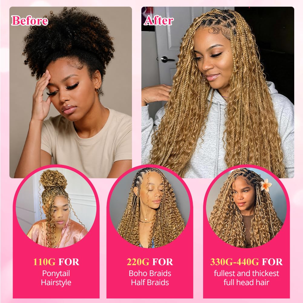16 Inch Deep Wave Knotless Feather Crochet Human Hair #27 110g
