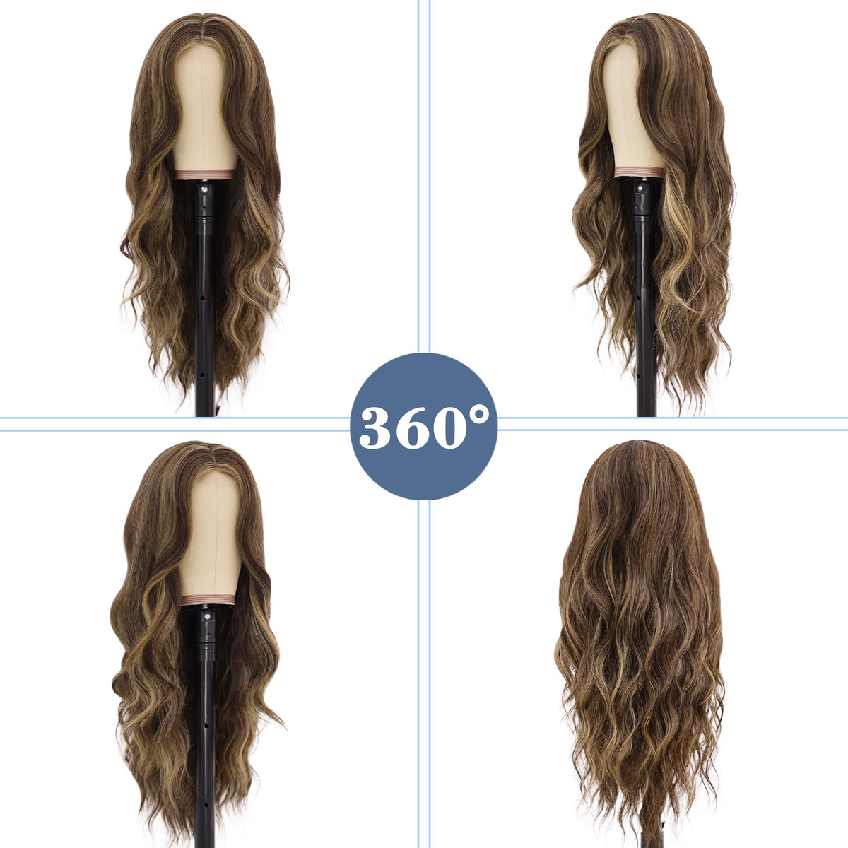 NAYOO Ice Blue Wig for Women, 26 Inch Middle Part Wavy Synthetic Wig