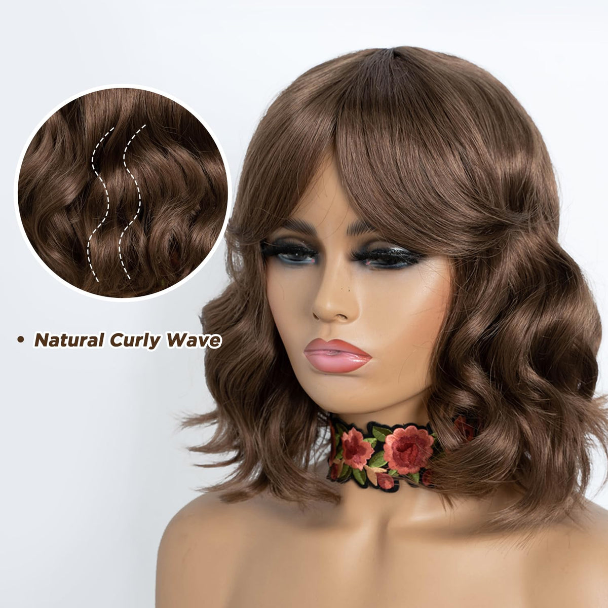 NOBLE Blue Wig with Bangs 12 Inches Short Bob Curly Wig Blue Wigs for Women Colorful Wavy Bob Wigs with Air Bangs Heat Resistant Synthetic Silver Blue Halloween Wigs for Cosplay Party