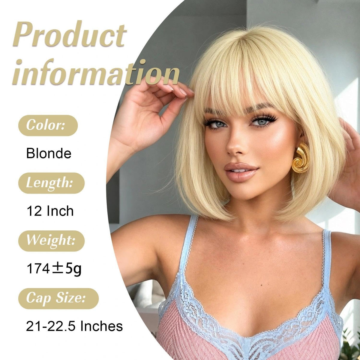 Bob Wig with Bangs for Women Short Straight Bob Wigs for Women 12inch