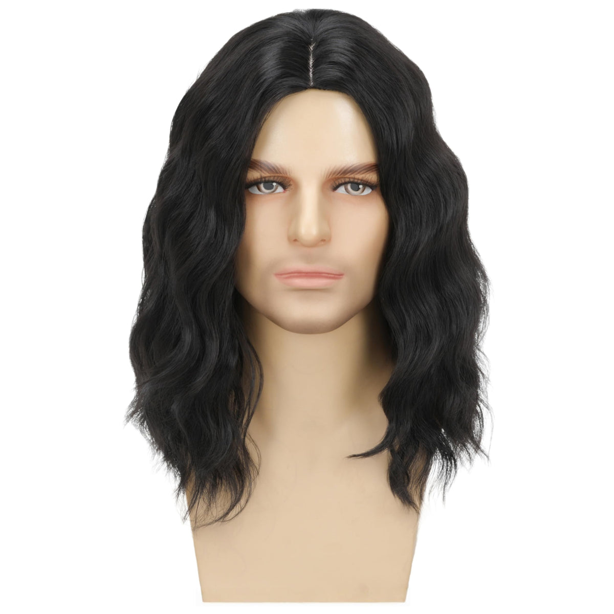 Mens Black Wig Long Curly Natural Hair Wig Layered Wavy for Daily Party Costume Cospaly Halloween