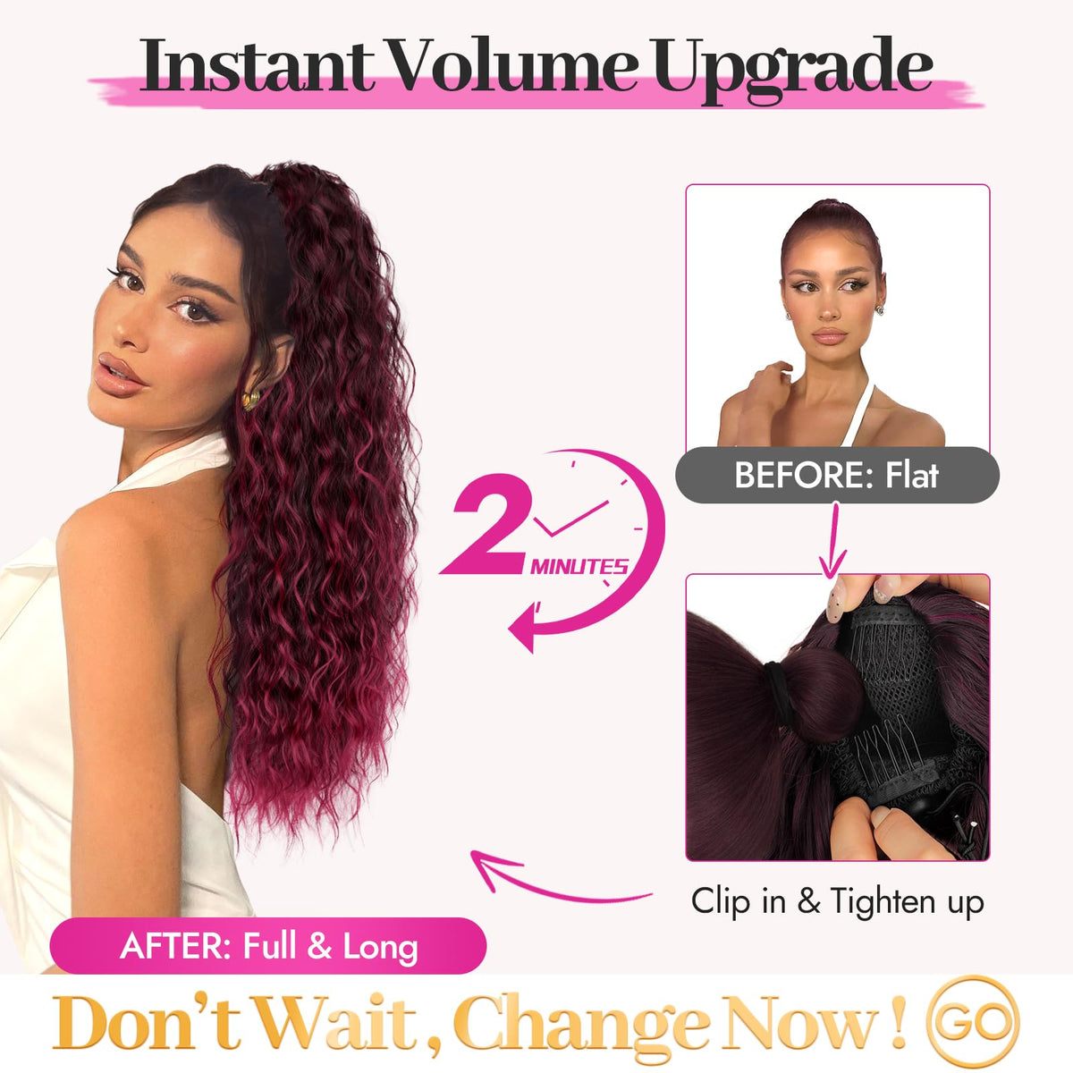KooKaStyle Long Medium Brown Curly Synthetic Drawstring Ponytail Extension