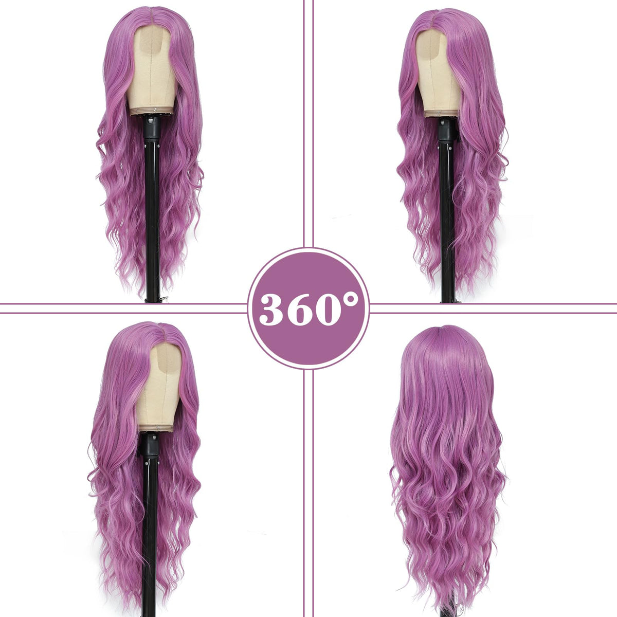 NAYOO Ice Blue Wig for Women, 26 Inch Middle Part Wavy Synthetic Wig