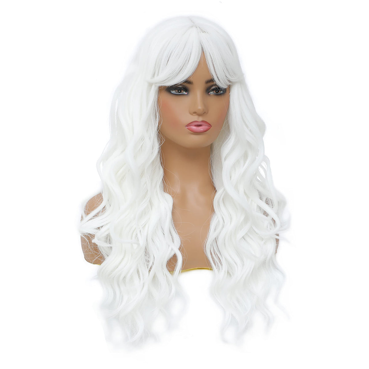 SWACC Long Curly Wavy Wig with Bangs Synthetic Hair Wig for Women with Wig Cap (Pink Ombre)