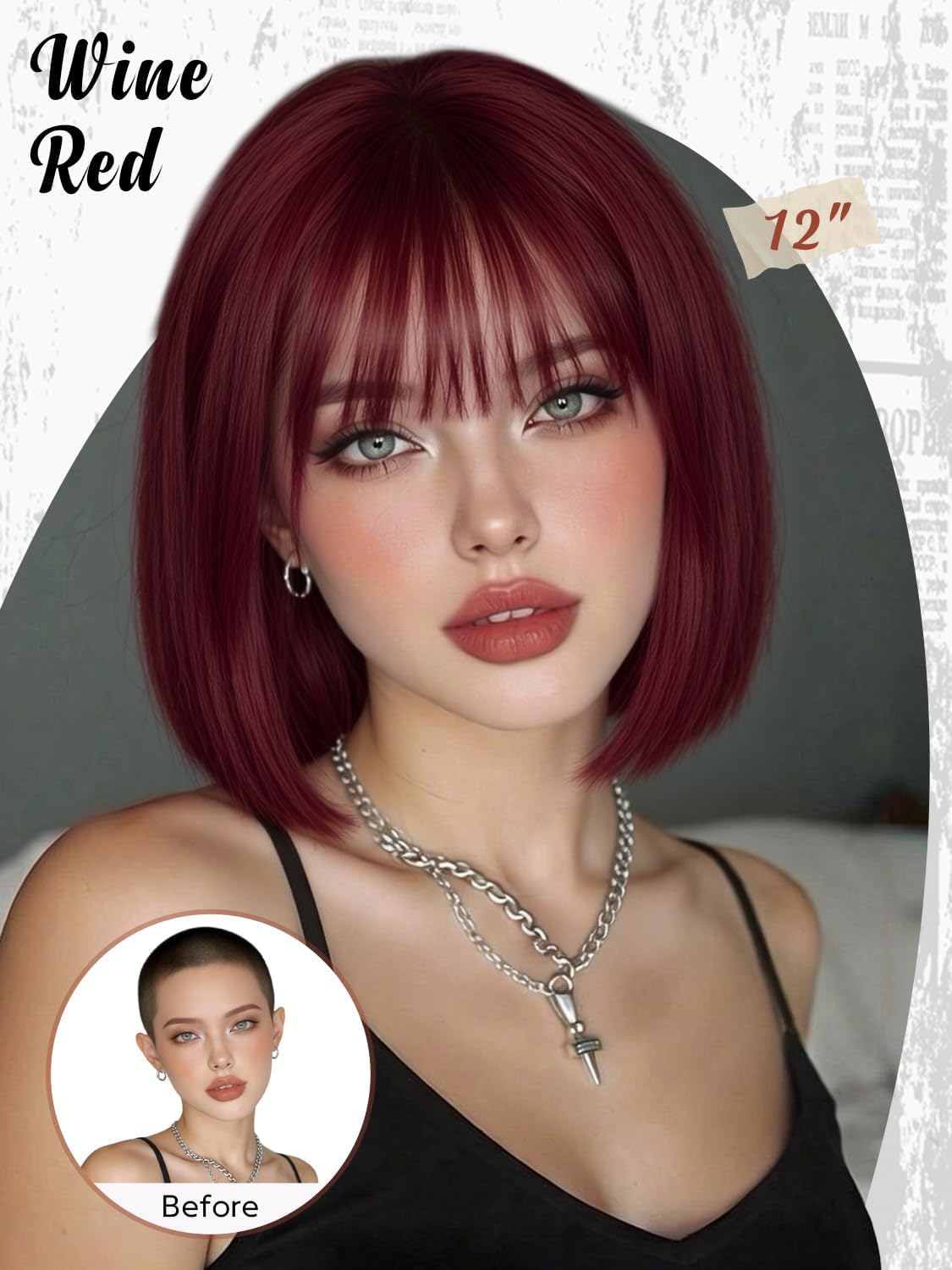 Bob Wig with Bangs for Women Short Straight Bob Wigs for Women 12inch
